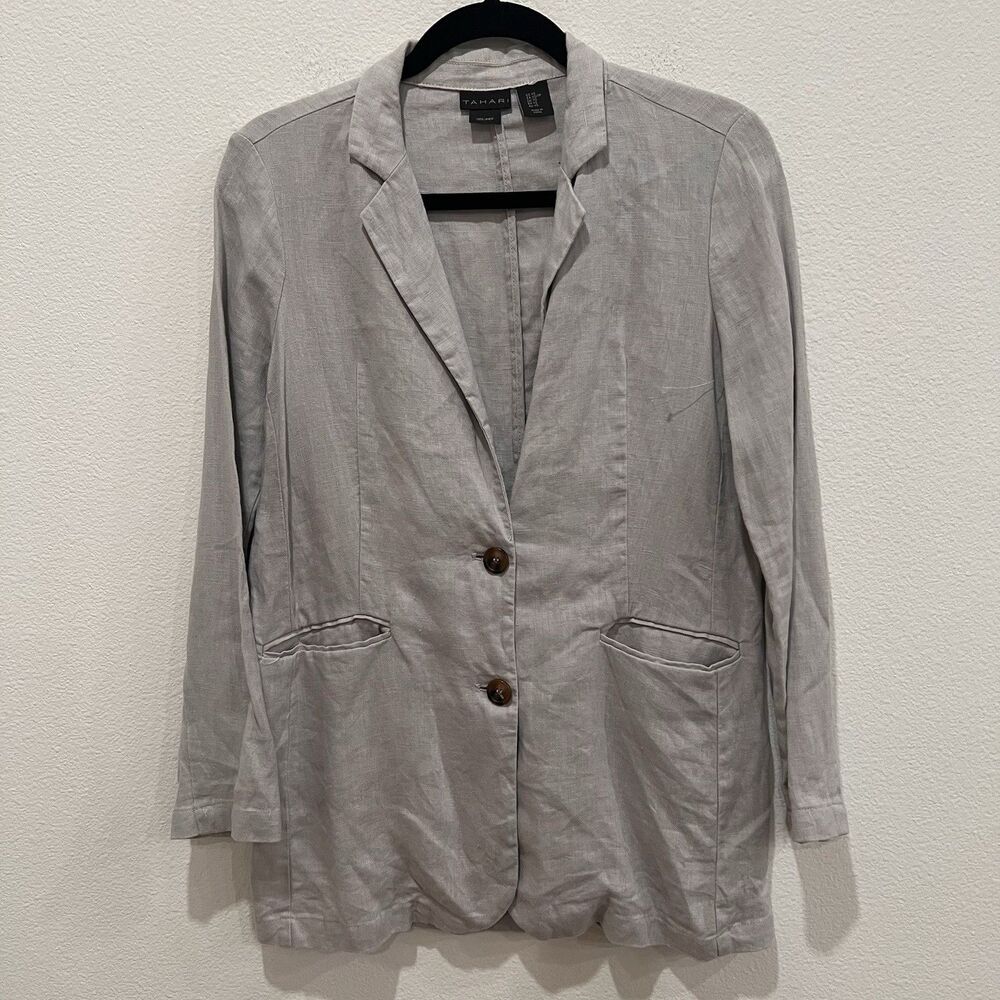 Tahari 100% Linen Unstructured Button Front Women… - image 1